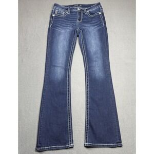 Miss Me Jeans Womens 27 (28x32) Midrise Bootcut Indigo Studded Thick Stitch